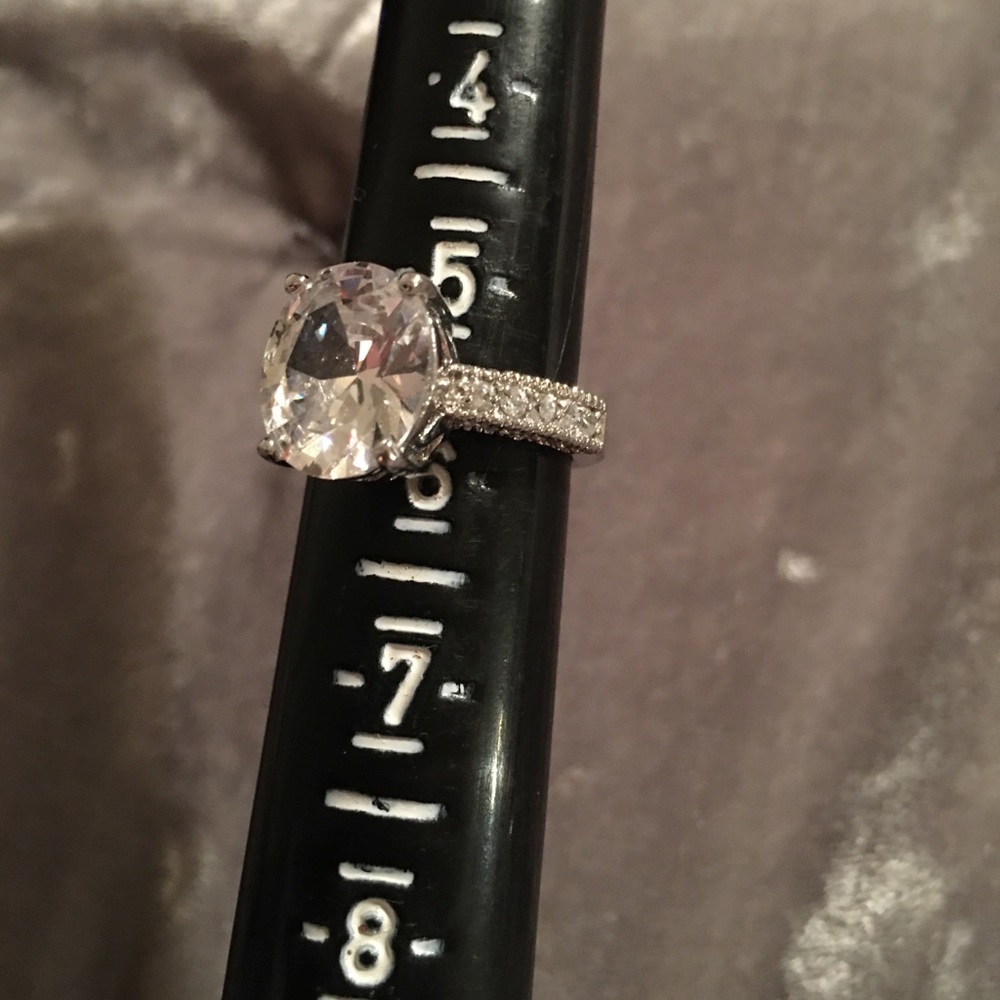 Sterling Silver Simulated Oval Solitaire Ring 6 - image 4